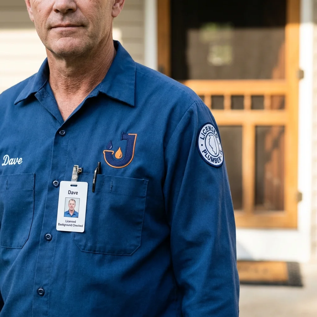 Licensed plumber showing ID badge in York, NE