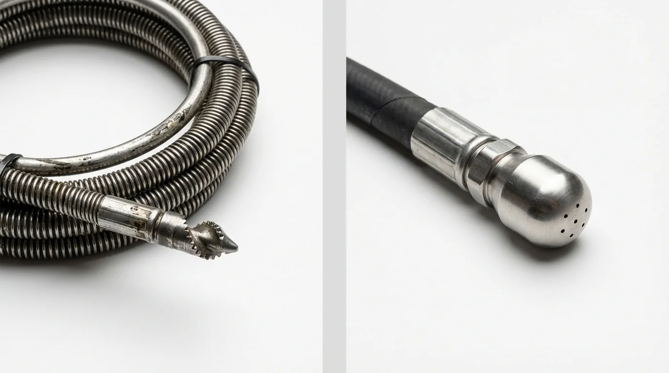 Drain snake cable and hydro jetting nozzle used for drain cleaning in York, NE