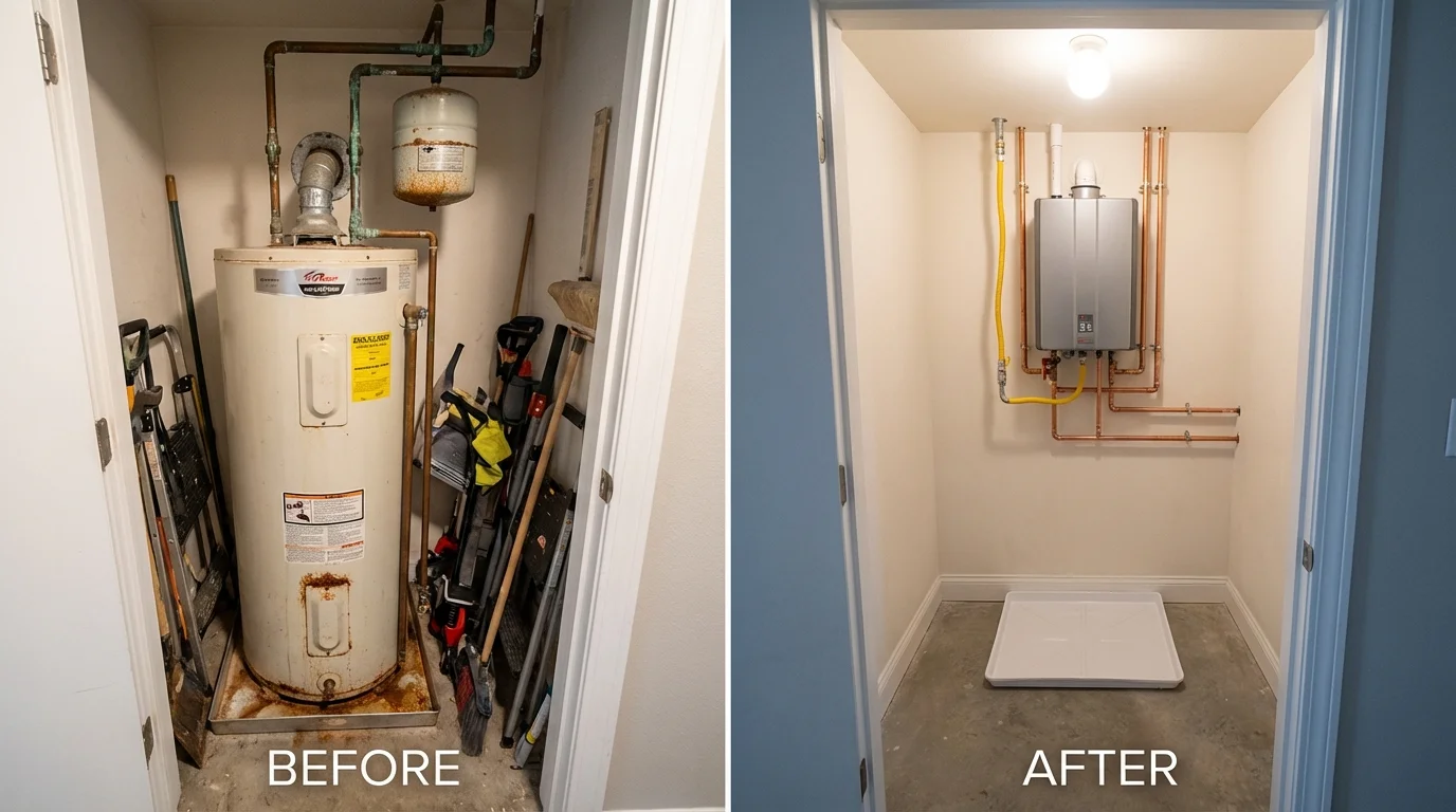 Tank water heater versus wall-mounted tankless unit comparison for York, NE homeowners