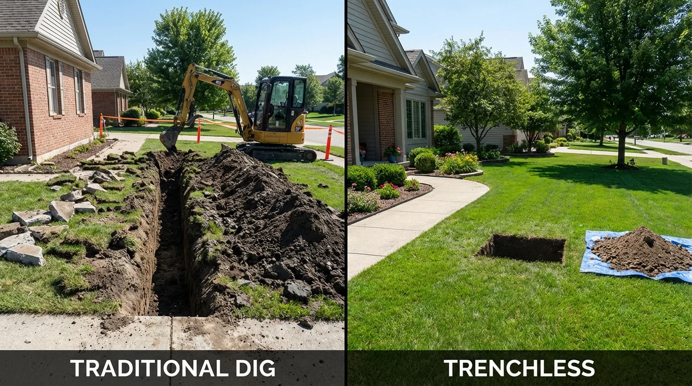 Trenchless sewer repair with minimal yard damage versus traditional excavation in York, NE